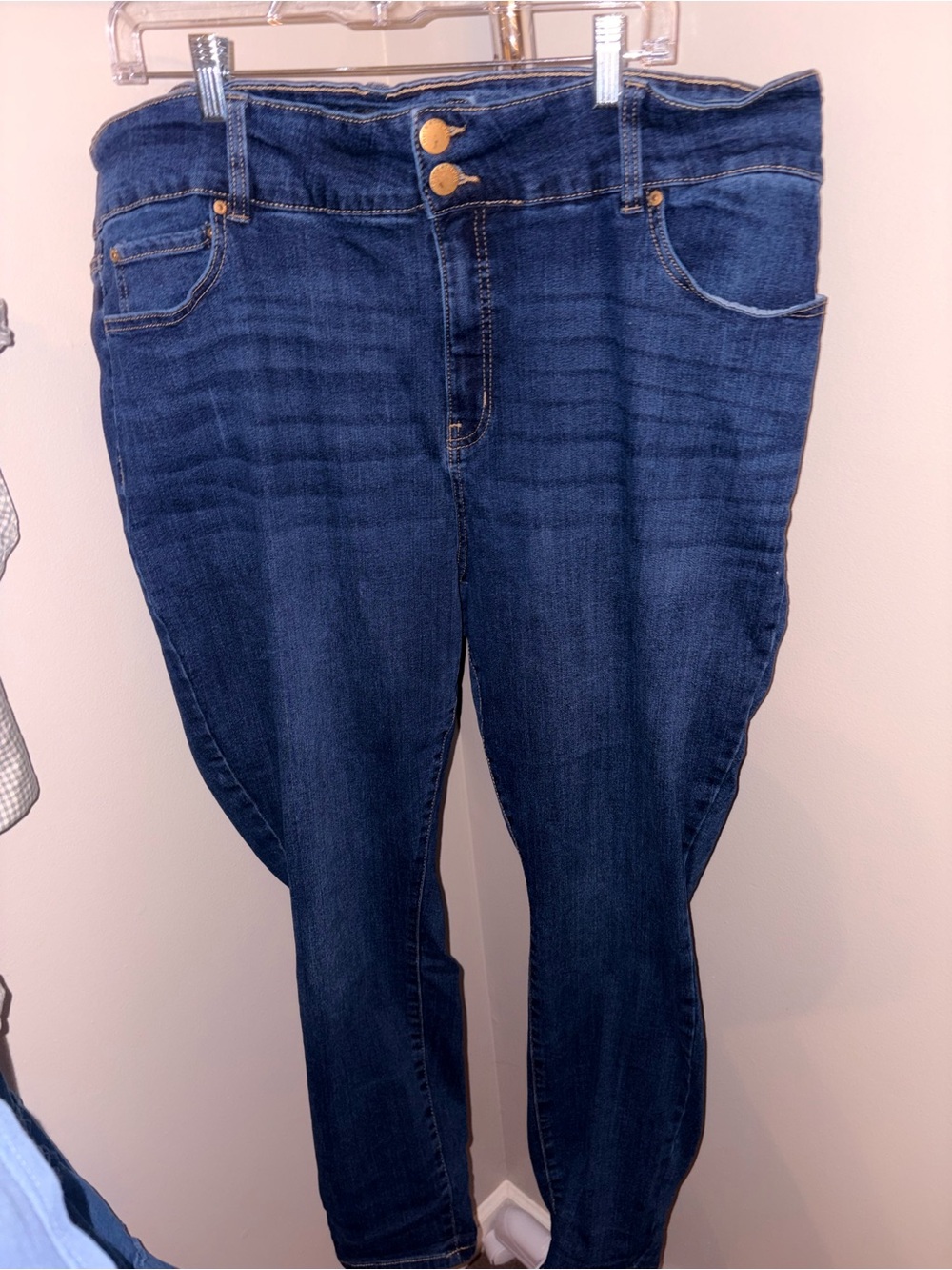 High-Rise Women's Dark Blue Stretch Jeans with Double Button Waist